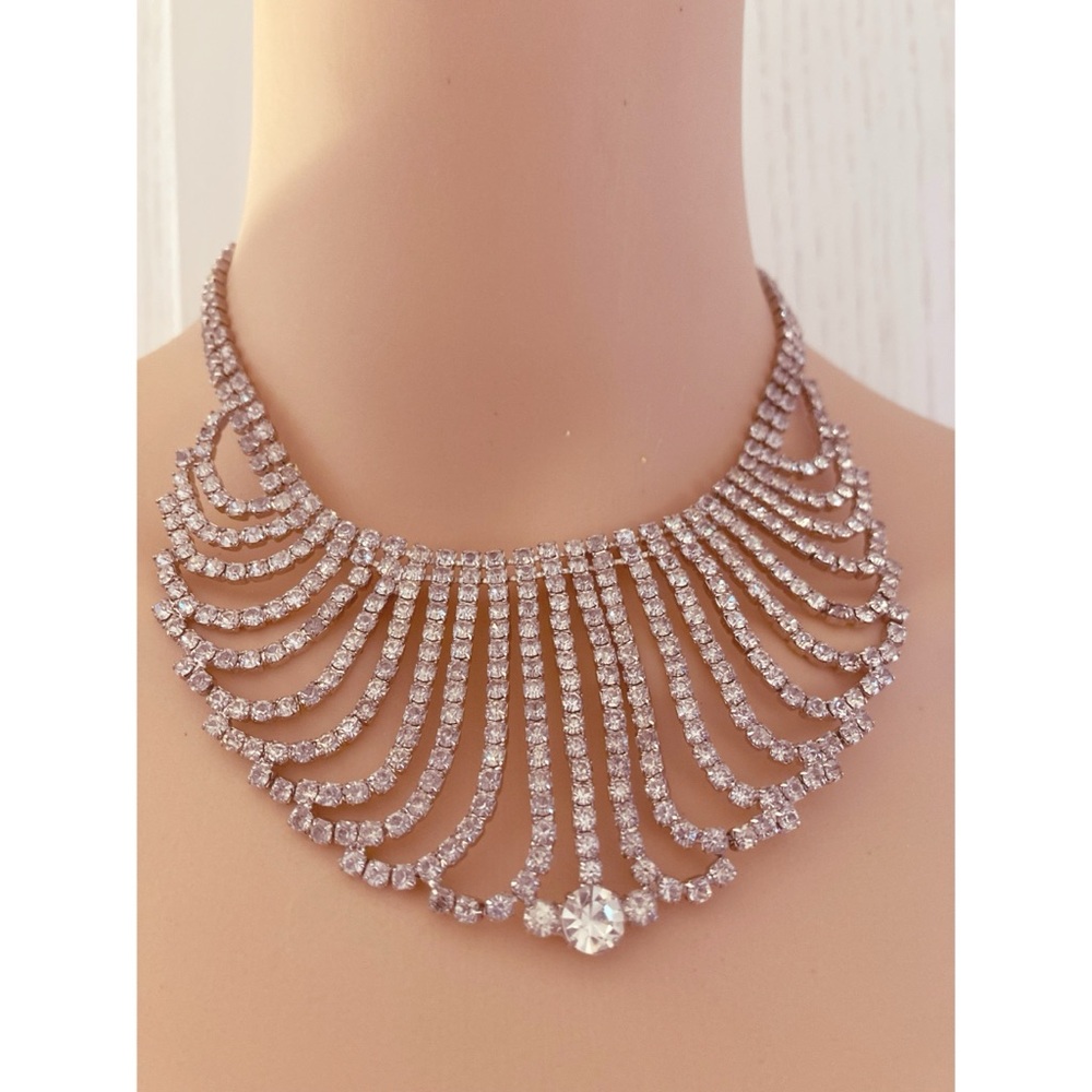 Vintage High End Stunning Red Carpet Clear Ice Rhinestone Cocktail Necklace